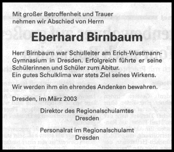 Anzeige aus der SZ vom 15./16.03.2003
