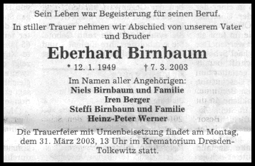 Anzeige aus der SZ vom 22./23.03.2003