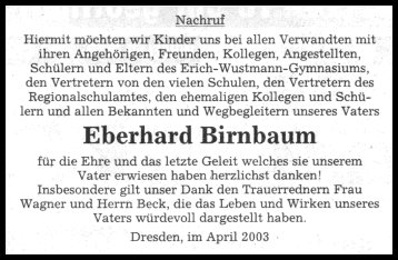 Anzeige aus der SZ vom 04.04.2003